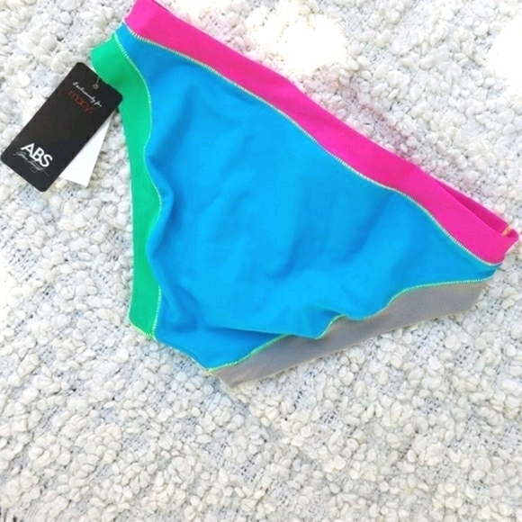 NWT ABS Allen Schwartz Neon Blue Green Pink Hipster Bikini Bottoms - Picture 8 of 9